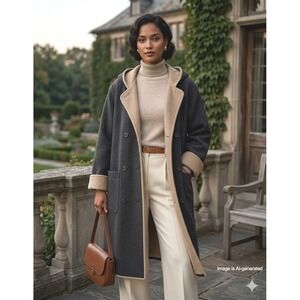 VTG Bernardo Essentials Women Double Breasted Wool Blend Hooded Coat Size M